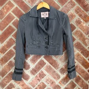 Juicy Couture Y2K Crop Blazer Jacket Womens Size P Gray Black Military